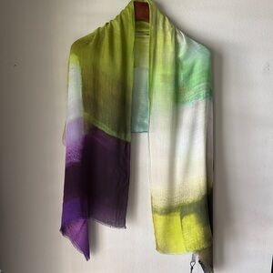 Fraas new viscose scarf - lime, olive, off white, plum abstract soft print